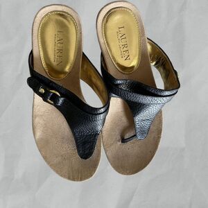Lauren Ralph Lauren Women's Krystal Black Thong Slip-On Sandals Size 8B